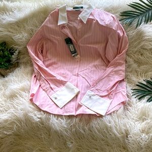 Ralph Lauren pink and white button down shirt